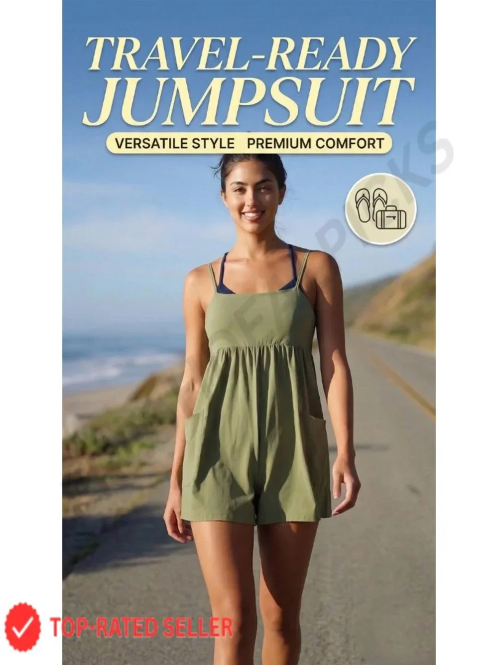 Cotton Blend Sleeveless Romper Square Neck Short Jumpsuit with Pockets Summer